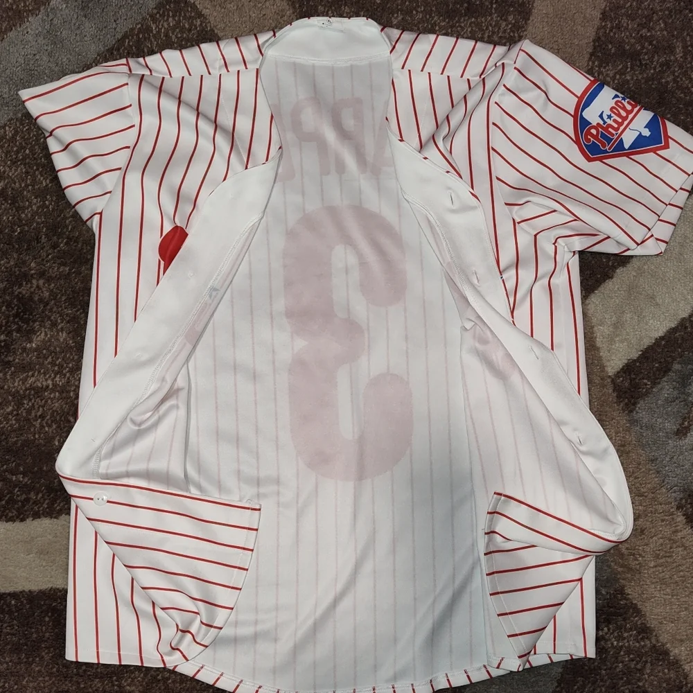 XL Phillies Striped Baseball Jersey - (No Name Brand) - Picture 4 of 6